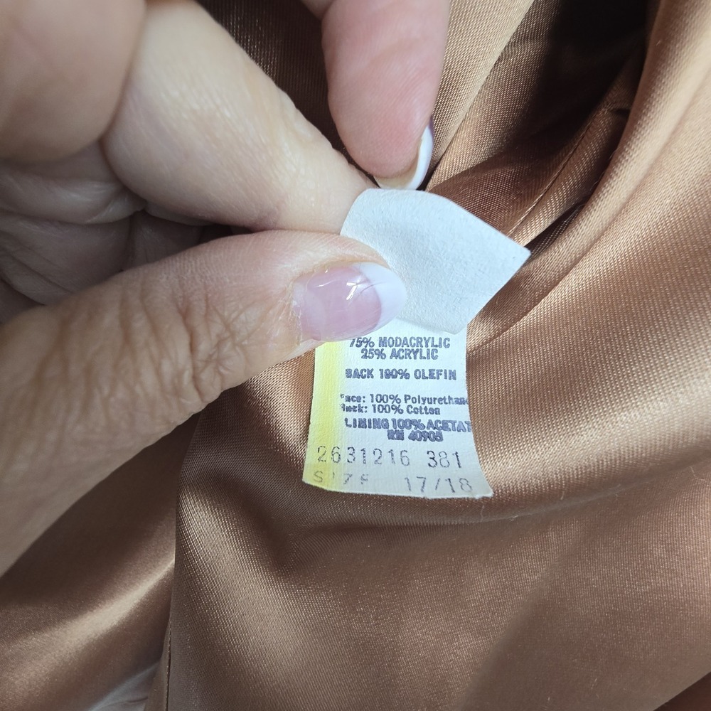 Vintage 80s 90s Faux Fur Jacket Womens 17 18 Cream Tan Fox Pockets Lined Mobwife - Picture 5 of 16